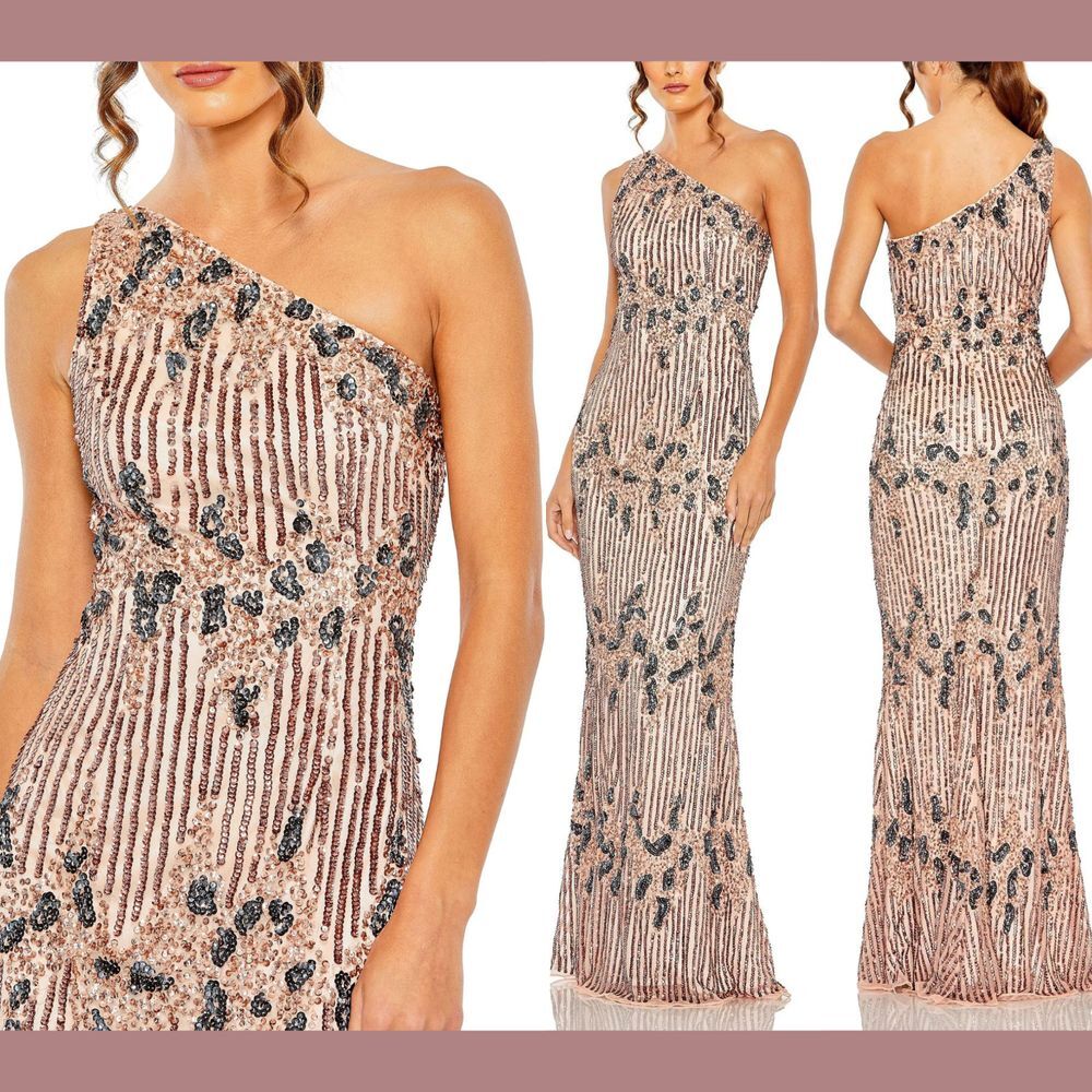 NEW $798‎ Mac Duggal [ 8 ] One Shoulder Embellished Gown in Apricot #S978